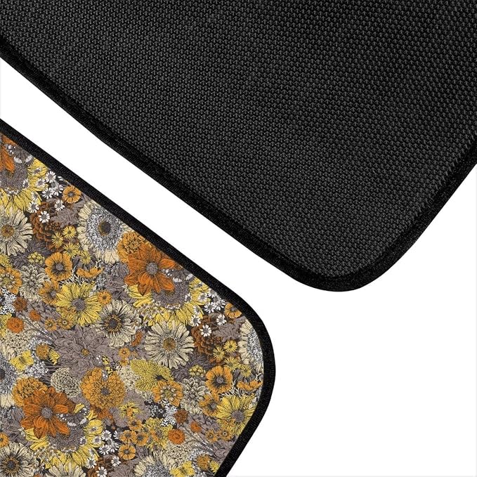 Retro Sunflower Print Car Floor Mats Set of 4 Daisy Floral Butterfly Universal Vehicle Floor Carpet Decorative Auto Front Rear Foot Rugs for Trucks SUV Sedan
