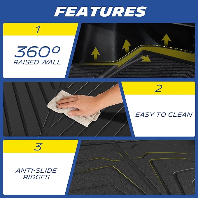 Michelin Vehicle Mat, All-Weather TPE Custom Fit Liner for Tesla Model Y 5 Seat Trunk Mats 2025-2027 (3 Piece), Elite