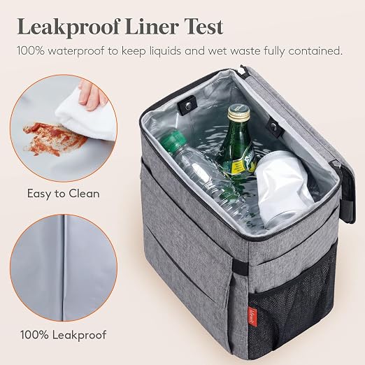 Lifewit Car Trash Can with Lid and Tissue Holder, Leak-Proof Waterproof Automotive Garbage Cans, Car Accessory Interior, Trash Bin for the Back/Front/Console of Car, 2 Gallons, Grey