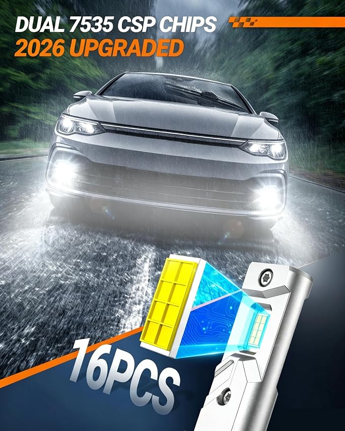 SEALIGHT H11 LED Fog Light Bulb, 35000LM 6500K Cool White, H16 H8 LED Fog Lights Brighter Road Visibility in Fog & Rain, Copper Cooling System, Plug-N-Play, Pack of 2