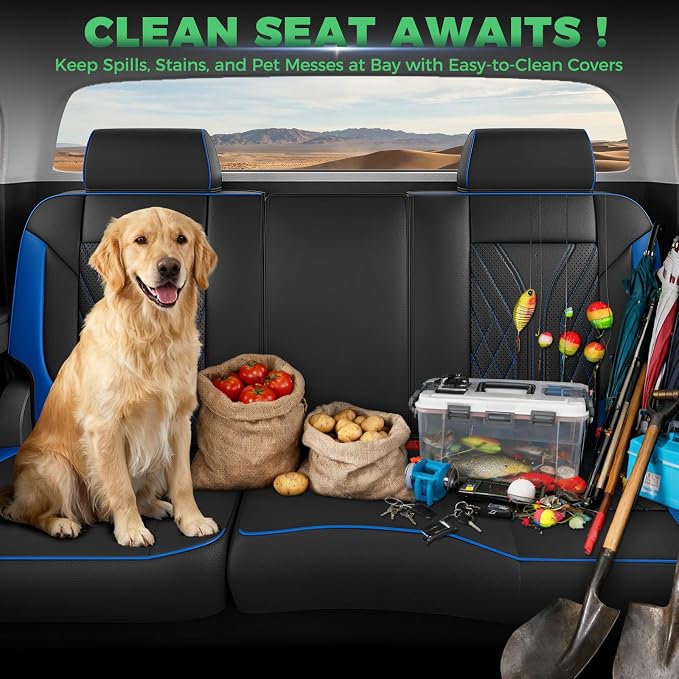 Truck Leather Seat Covers for Chevy Silverado Gmc Sierra 2014-2019 | Crew Cab 1500/2500/3500HD, Bucket Seat, NO Rear Seatback Storage, Scratch-resistant, Easy-clean, Pickup Protector, Full Set