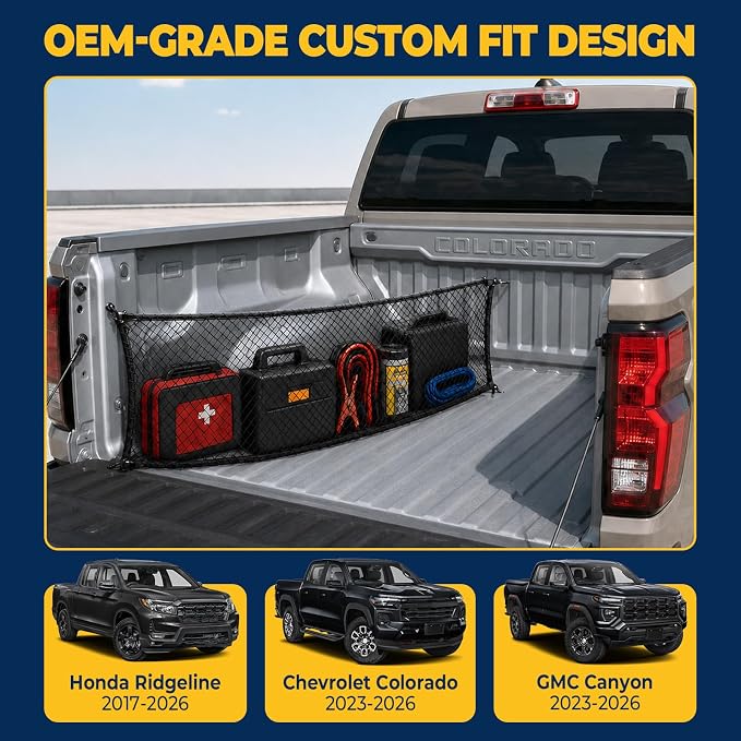 Side Cargo Net for Honda Ridgeline 2017+, Chevy Colorado,GMC Canyon 2023+ | Heavy Duty Mesh Tailgate Net for Tools,Groceries,Keeping Truck Beds Tidy. Firm Grip Prevents Cargo From Sliding While Driving