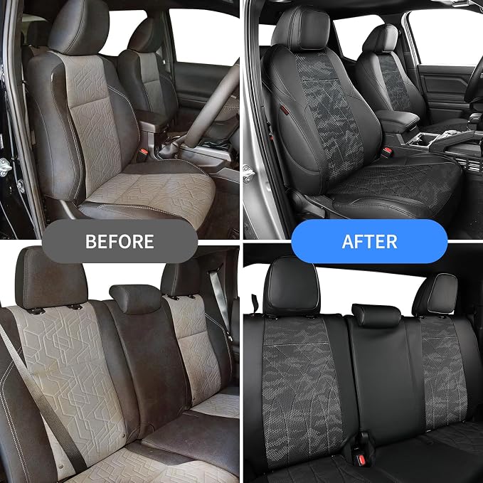 EKR Tacoma Seat Covers Custom Fit for Toyota Tacoma 2016 2017 2018 2019 2020 2021 2022 2023 Double Cab/Crew Cab -Truck Seat Covers for Car Full Set,Faux Leather(Black/Gray Camo A63)