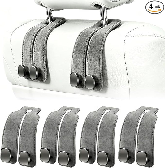 Amelity Car Headrest Hooks, Purse Hook for Car 4 Pack Gray | Universal Car Interior Accessories for Women, Available in 2/4 Pack, Storage Hanger Holds Purses, Backpacks, Grocery Bags