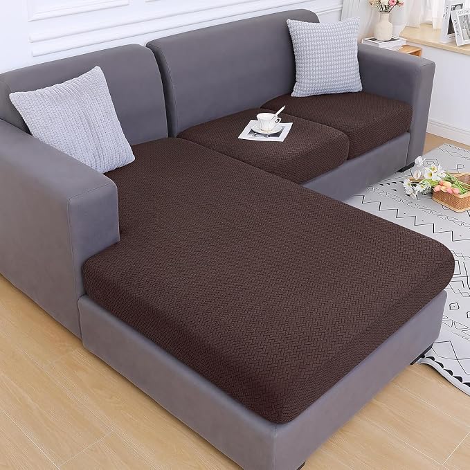 Smiry Waterproof Couch Cushion Covers, Stretch Jacquard Sectional Couch Covers, L Shape Chaise Lounge Sofa Slipcover, Washable Elastic Furniture Protector for Pets, Kid (XL-Chaise Cover, Chocolate)