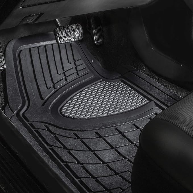 FH Group Premium Liners Tall Channel Trimmable All Weather Rubber Full Set Car Floor Mats (Gray) w. Trimmable All-Season Cargo Liner (Black) - Universal Fit for Cars Trucks and SUVs