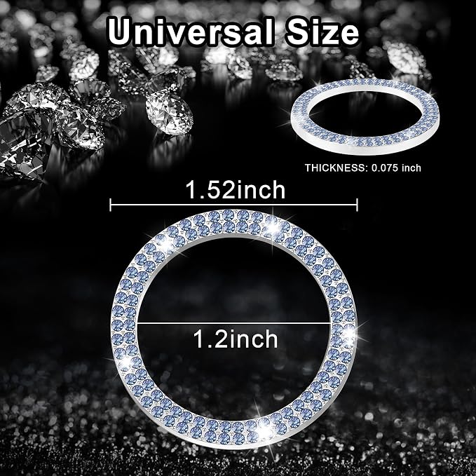 LivTee 2 PCS Crystal Double Rhinestone Car Engine Start Stop Decoration Ring, Bling Car Interior Accessories for Women, Push to Start Button Cover Sticker, Automotive Decals, Light Blue