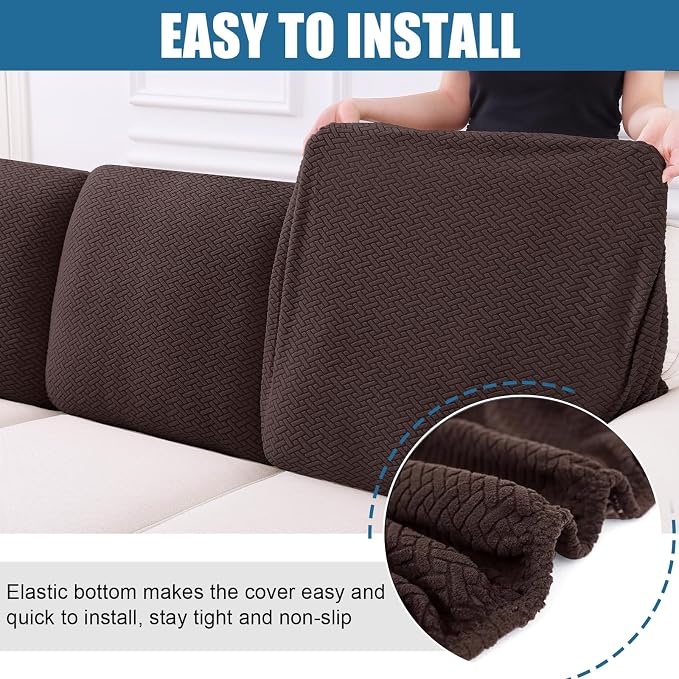 Smiry Waterproof Couch Cushion Covers, Stretch Jacquard Thick Sofa Cushion Covers, Washable Seat Slipcover Elastic Furniture Protector for Pets, Kid (Back Cover L, Chocolate)