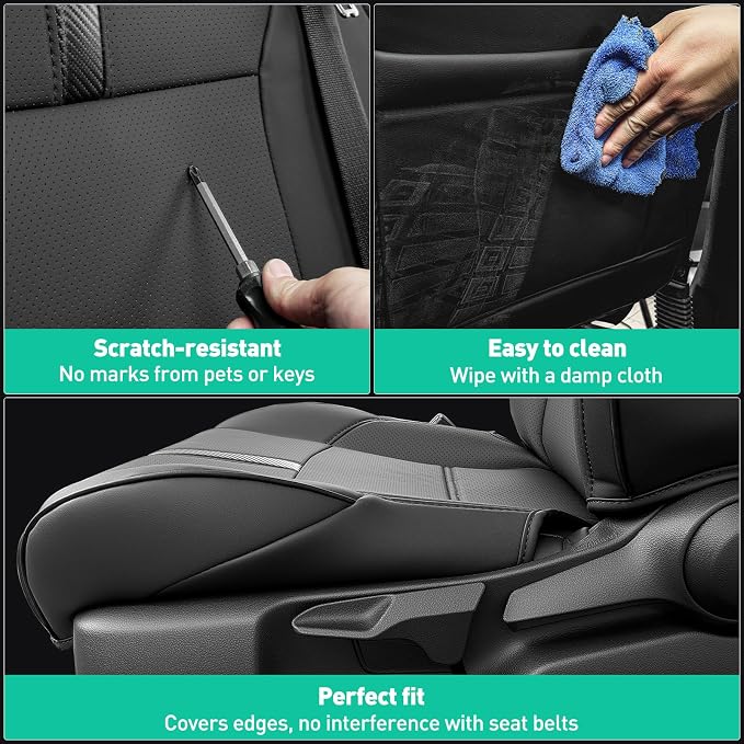 DiffCar® for Toyota Tacoma Seat Covers 2024 2025 2026(Gas Only), Full Set Faux Nappa Leather Truck Accessories for Tacoma Double Cab 4th Gen, Car Pickup Seat Protector Custom Fit Front Rear Seat,Black