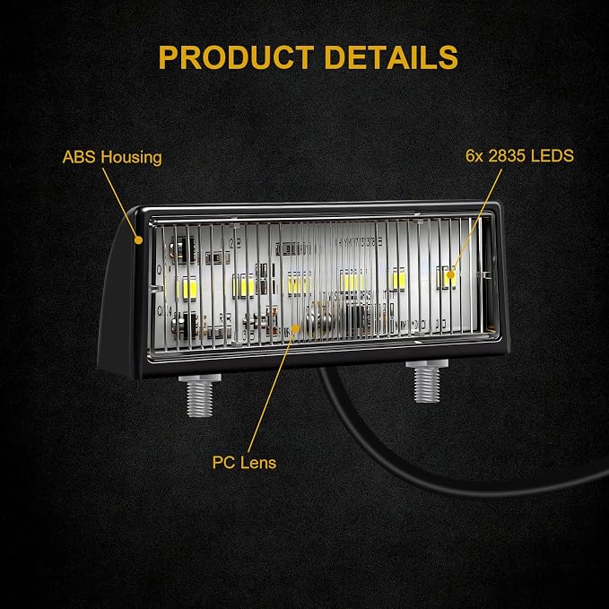 2Pcs LED License Plate Lights, 10V/30V Submersible 6 SMD Car Rear License Plate Lamps for Car, Trailer, Lorry, Caravan, Boat, Vehicle or Truck DOT SAE Compliant, ABS Housing