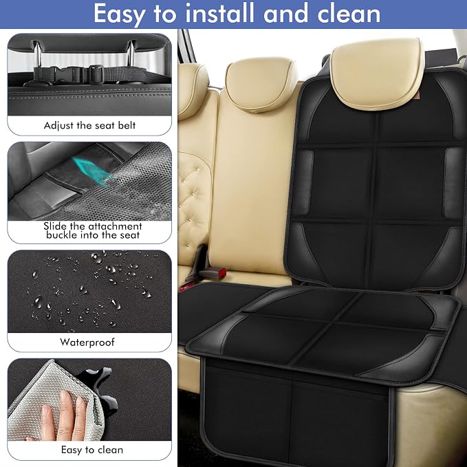 Car Seat Protector Covers - for Child Carseat mat 600d Fabric Waterproof Non Slip Thickest Padding with Storage Pockets Cushion Protectors Large Size Prevent Dirt Scratches Black 1