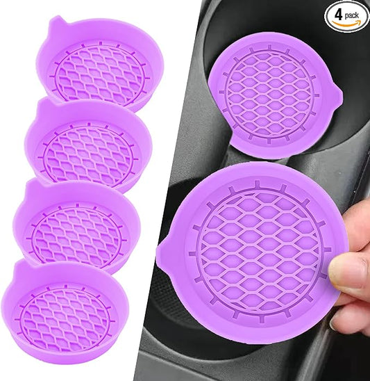 4PCS Car Cup Holder Coasters, Silicone Non-Slip Vehicle Cup Recessed Mats, Sift-Proof Automotive Interior Drink Insert Decor Accessories, Universal for SUV, Sedan, Truck (Purple)