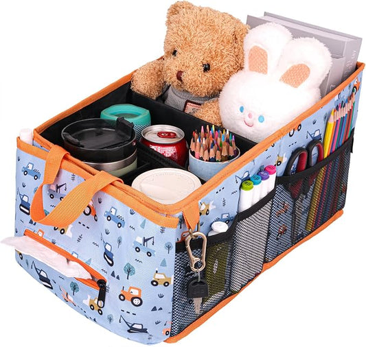 HEYSKAY Backseat Car Organizer Car Caddy Passenger Seat Organizer for Kids | Collapsible Small Car Storage, Console Front Seat Car Organizer for Truck, SUV and Minivan, Adjustable Compartment Space