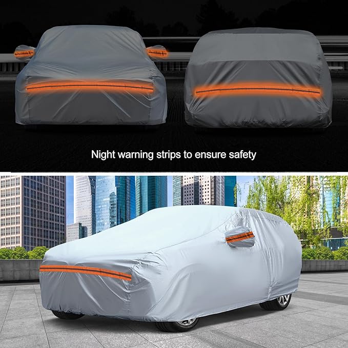 Fit for 198"-208" Length SUVs, 6-Layer Full Car Cover is All-Weather Waterproof, Universal in All Seasons, Snow Prevention, Rainproof, Acid Rainproof, Sunscreen, Orange Reflective Strip