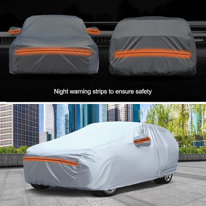 6-Layer Full Car Cover is All-Weather Waterproof, Universal in All Seasons, Snow Prevention Rainproof, Acid Rainproof, Sunscreen, Ultraviolet-Proof, Fit MPV 199"-210" Orange Reflective Strip