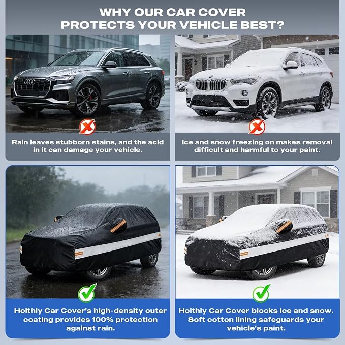 10 Layers Hatchback Car Cover Custom Fit for Ford Fiesta (1989-2023), Waterproof All Weather for Automobiles, Outdoor Full Cover Sun Dust Rain Protection with Cotton. Black
