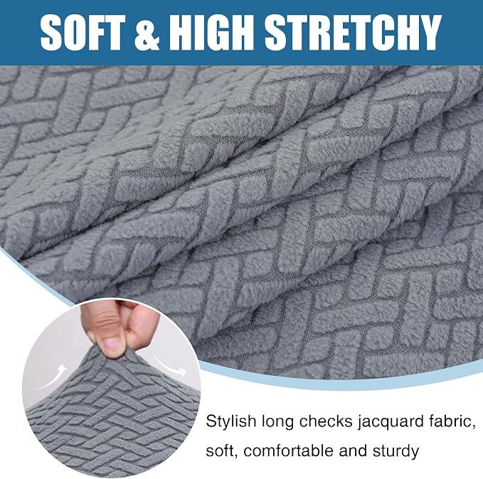 Smiry Waterproof Couch Cushion Covers, Stretch Jacquard Thick Sofa Cushion Covers, Washable Seat Slipcover Elastic Furniture Protector for Pets, Kid (Back Cover M, Light Grey)