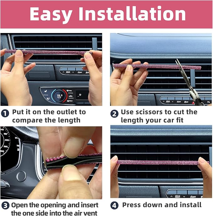 NBTEPEM Bling Car Air Conditioner Decoration Strip for Vent Outlet, 10 PCS Universal Rhinestone Car Vent Outlet Trim Decorations, Bling Interior Accessories for Women and Girls (Pink)