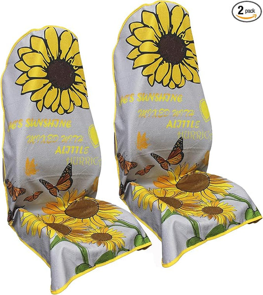 Waterproof Car Seat Cover for Front Seats, Protector for Cars SUVs Trucks, Sweat Towel Seat Covers Bucket for Gym,Workout,Beach,Hiking,Running and Swimming (Sun Flower, 2PCS)