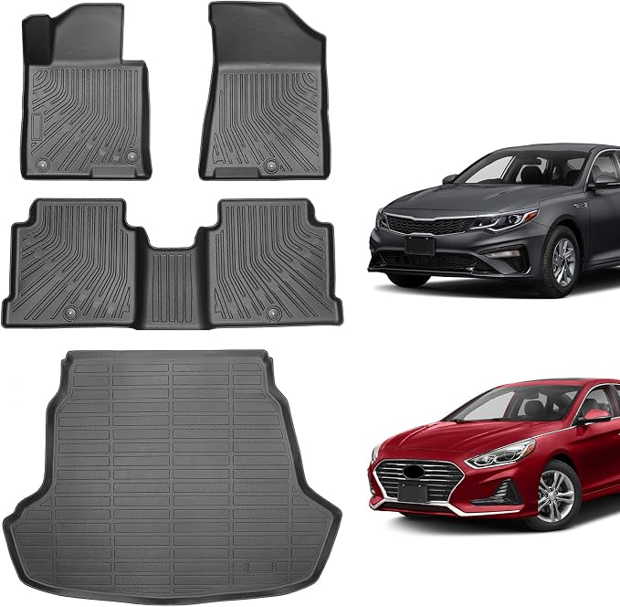 Floor Mats for Hyundai Sonata 2015-2019 & Kia Optima 2016-2019 | Custom Fit All Weather TPE Liners, Waterproof Anti-Slip Car Mats Accessories, Full Set Odorless Easy-Clean Mats & Cargo Liner