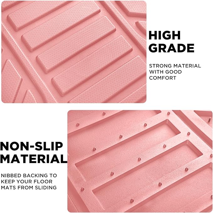 PIC AUTO Heavy Duty Pink Rubber Floor Mats, Silver Aluminum Film Car Mats Set, Front and Rear Car Mats with Anti-Slip Backing, All Weather Protection, Trim-to-Fit for Automotive SUV, Sedan, Van