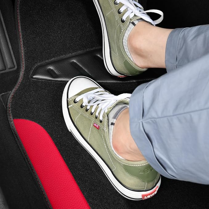 CAR PASS Waterproof Universal Faux Leather 3Row Car Floor Mats, Red Car Mats Fit for SUV,Vans,sedans, Trucks,Set of Vehicles Car Carpet with Driver Heel Pad and Anti-Slip Nibs Backing (Red 3Row)