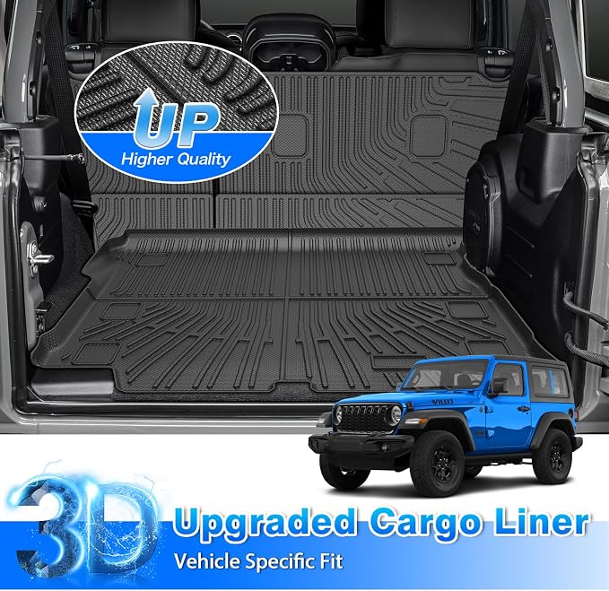 CARTIST Trunk Mat for Jeep Wrangler JL 2018-2026 Unlimited 4-Door, with Subwoofer (Not fit JK/4XE/2-Door), All Weather Cargo Liner with Backrest Mat for Wrangler JL Accessories, Rubber Car Mats