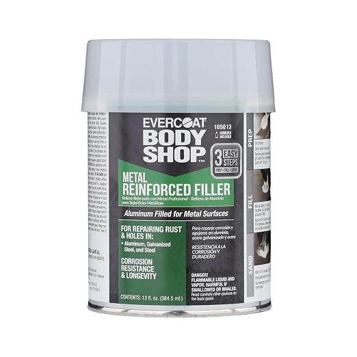 Evercoat Body Shop 105013 Metal Reinforced Filler for Repairing Rust and Holes in Aluminum & Galvanized Steel, Corrosion Resistance & Longevity, Easy Mix Hardener Included 13 Fl Oz.