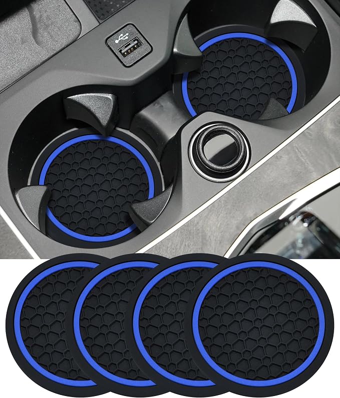 4PCS Car Coasters, Car Accessories Interior, 2.75 Inch Non-Slip Cup Holder Coasters for Most Vehicles (Black&Blue)