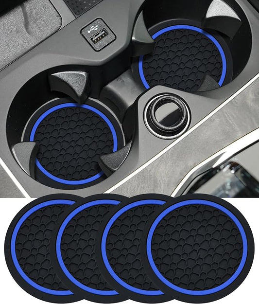 4PCS Car Coasters, Car Accessories Interior, 2.75 Inch Non-Slip Cup Holder Coasters for Most Vehicles (Black&Blue)