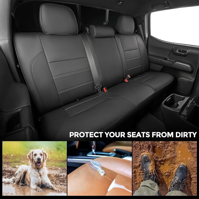 DrCarNow Super Cover for Toyota Tacoma Seat Covers 2016-2019 2020 2021 2022 2023,Fit for Tacoma Crew Cab/Double Cab (Black and Gray) Waterproof Leather Accessories(Not Fit the Fourth Generation)