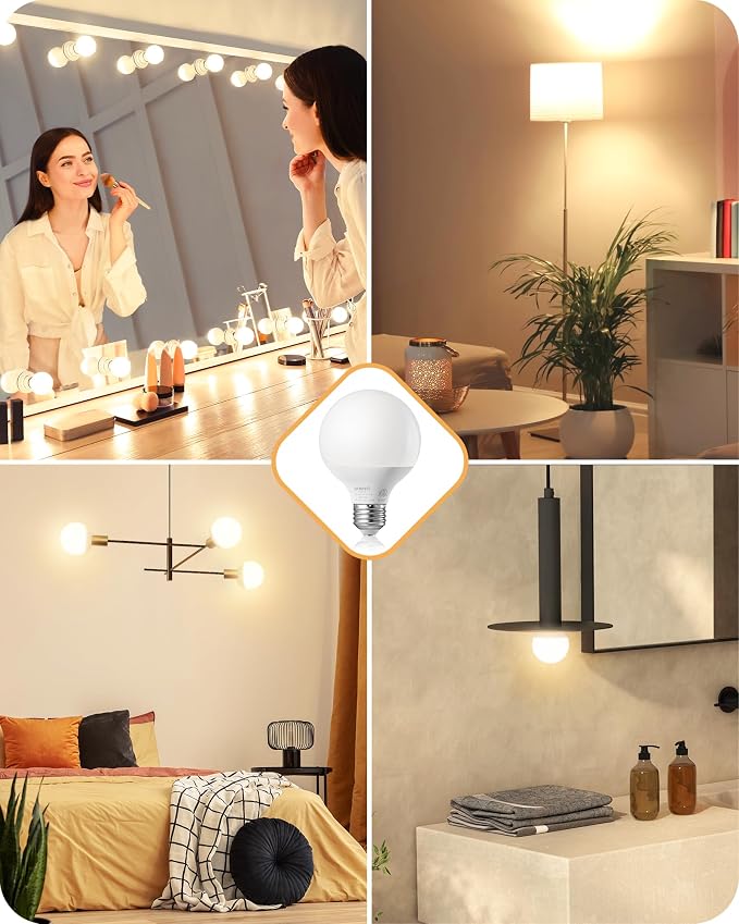 EDISHINE Vanity Light Bulbs, G25 LED Bathroom Light Bulbs, 25 Watt Equivalent Globe Light Bulb, CRI90+ 2700K Warm White 450LM, E26 Base, 4 Pack Non-dimmable, ETL Listed