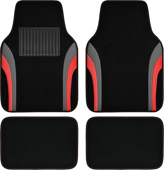 CAR PASS Leather Sporty Car Floor Mats Carpet, Universal Waterproof Automotive Floor Mat Fit for Sedans, Cars, Mid Trucks, Vans, SUV, Set of 4 (Black and Red)