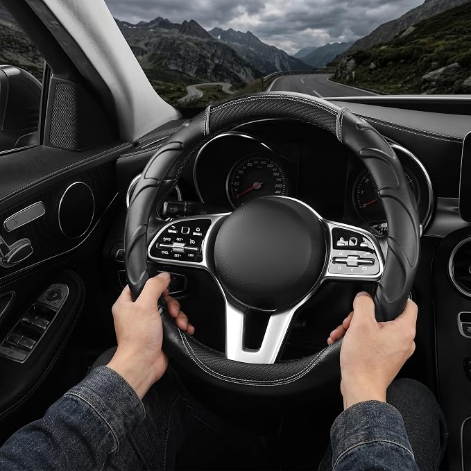 West Llama Customized Auto Car Steering Wheel Cover for Dodge RAM 1500 2500 3500, 15.5-16 inch (Black - Large Size)