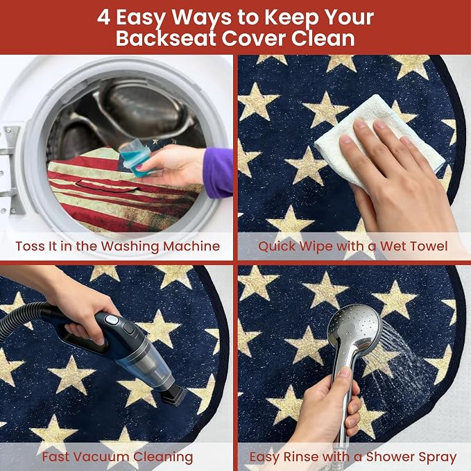 Waterproof Back Seat Cover for Dogs and Kids, Car Seat Protector Under Baby Car Seat, Child and Dog Car Seat Cover Blanket for Rear Bench(American Flag Red, Rear Bench Seat Towel)