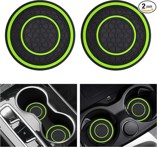2 PCS Car Cup Holder Coaster,Car Coasters Cup Mats,2.75 Inch Universal Car Cup Coasters,Non-Slip Anti Dust Mats Cup Holder Insert Coaster, Suitable for Most Car Interior (Green)