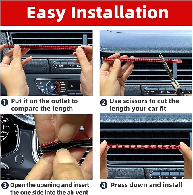 NBTEPEM Bling Car Air Conditioner Decoration Strip for Vent Outlet, 10 PCS Universal Rhinestone Car Vent Outlet Trim Decorations, Bling Interior Accessories for Women and Girls (Red)