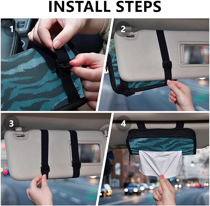 Blue and Black Tigers Skin Car Tissue Holder Durable Napkin Holder Hanging Tissue Holders Case Car Tissues Bag for Sun Visor Seat Back Universal Auto