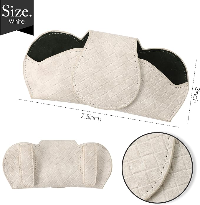 KINIVA White Car Visor Sunglass Holder Leather Glasses Case with Magnetic Closure