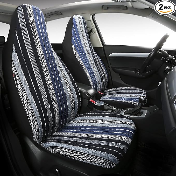 Baja Saddle Blanket Car Seat Covers 2PCS Front, Breathable and Washable Striped Woven Automotive Vehicle Seat Cover, Universal Seat Cover for Sedan, SUV, Truck, Airbag Compatible