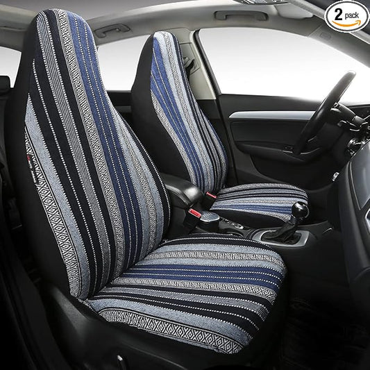 Baja Saddle Blanket Car Seat Covers 2PCS Front, Breathable and Washable Striped Woven Automotive Vehicle Seat Cover, Universal Seat Cover for Sedan, SUV, Truck, Airbag Compatible