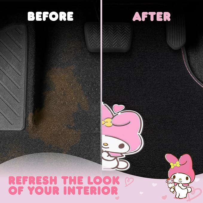 Car Floor Mats - Universal Fit for Cars, SUVs & Trucks - Black Hello Kitty Accessories - Carpet Car Mats Front & Rear Set, 4 Piece Cute Car Accessories