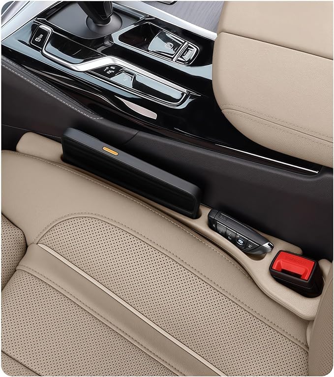 BESTKEE Car Seat Gap Filler 2 Pack, No Drop Seat Gap Plug with Dual Storage Slots, Blocks Phones Keys Coins, Flexible EVA Console Gap Filler Auto Accessories for Cars SUVs Trucks