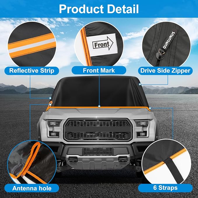 QUNSUNUS Truck Cab Cover for Ford F150 Super Crew All Years,Waterproof F150 Cab Cover with Zipper, Half Truck Cover All Weather with Wind, Sun, UV and Dust Protection