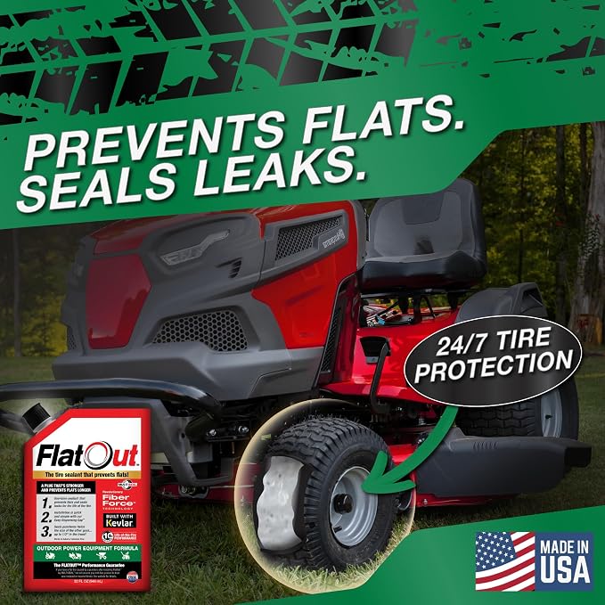 FlatOut Tire Sealant Outdoor Power Equipment Formula - Prevent Flat Tires, Seal Leaks, Contains Kevlar, 32-Ounce Bottle, 1-Pack…