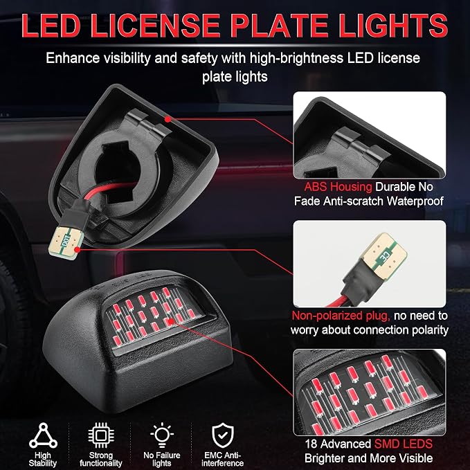 LivTee LED License Plate Light Assembly, Tag Light Fits Chevy Silverado 1500 2500 3500 1999-2013, Tahoe, Suburban, Fits GMC Sierra, Yukon XL, Cadillac Escalade, Car Accessories, Red