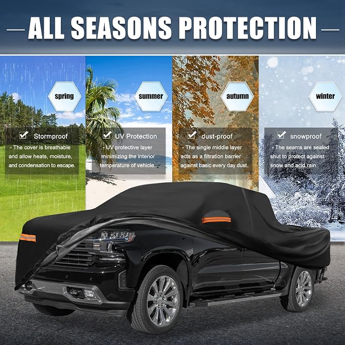 X AUTOHAUX Waterproof Full Car Cover for Chevrolet Silverado Crew 210D-PU | with Door Zipper, Outdoor Waterproof Full Car Cover All Weather Windproof Sun Rain Protection