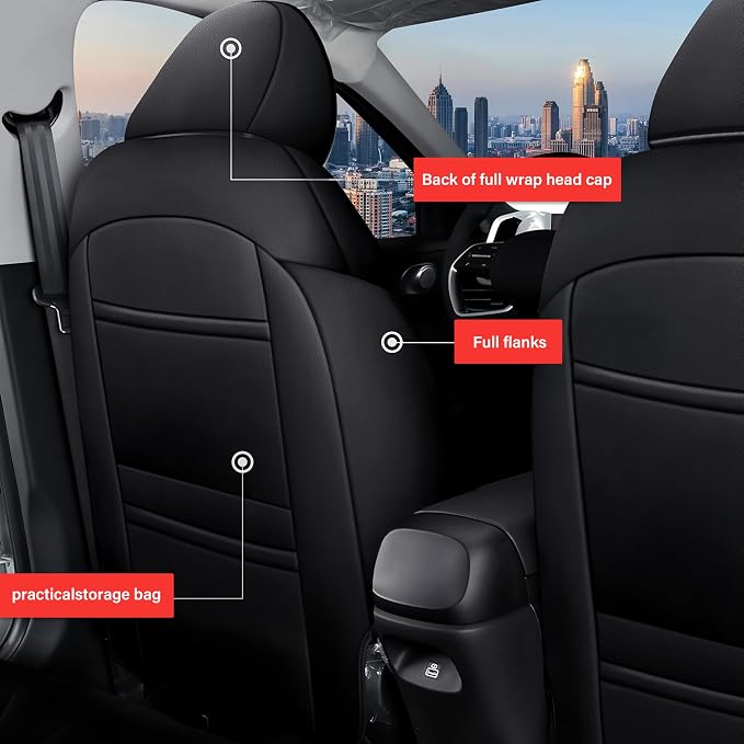 AOMSAZTO Seat Covers for Hyundai Elantra 2021 2022 2023 2024 2025 2026 | SE SEL/SEL Sport & 2021-2026 Hybrid Blue Customized Faux Leather Car Seat Cover-Full Set Black