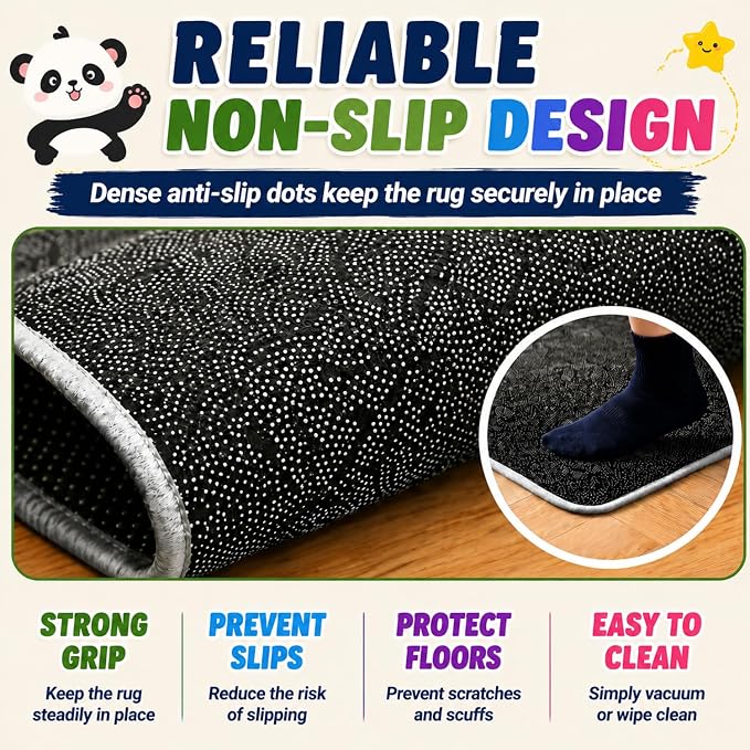 ABC Kids Play Rug, Non-Slip Classroom Carpet, 110" x 78.7" | Colorful ABC pattern, soft low-pile surface, non-slip backing, ideal for playrooms and classrooms