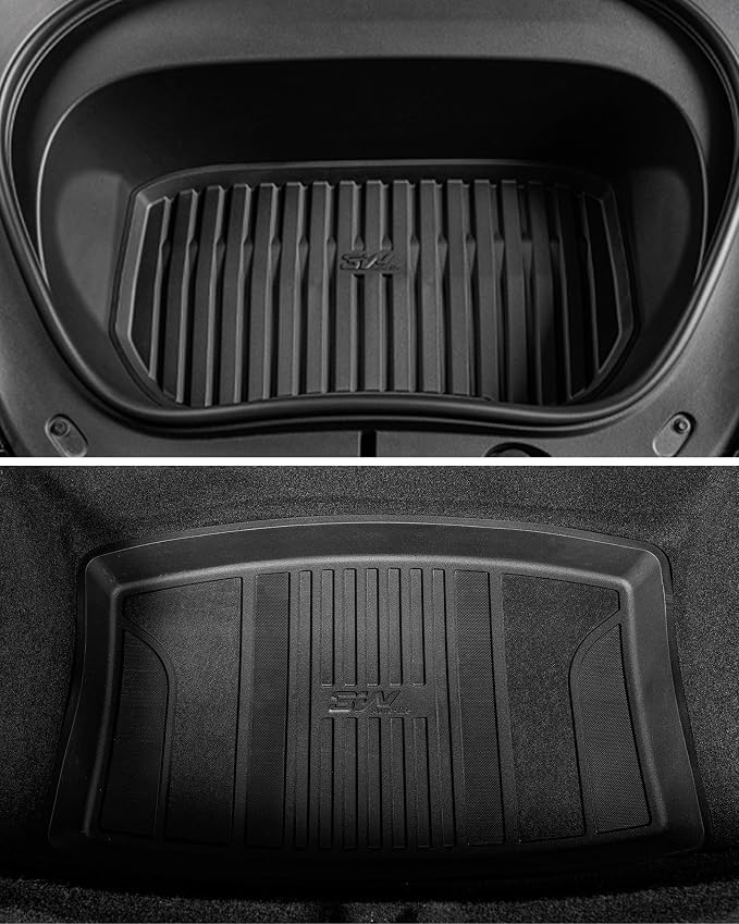3W Tesla Model 3 Floor Mats 2024-2026 with Metal Pedal, Full Set with Cargo Liner, Highland All Weather Custom Fit Rear Trunk Mat Accessories Black